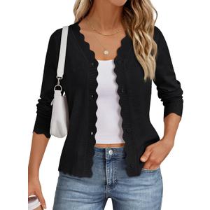 LILLUSORY Womens Cardigan Sweaters Long Sleeve Casual Lightweight Button Down V-Neck Fall Clothes 2026 (Large, Black)