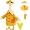 Raincoat Porch Goose Outfit for Large 23" High Cement or Plastic Goose Statue, Spring Yard Goose Cloths with Yellow Umbrella Decor for Outdoor Lawn Gaden Patio