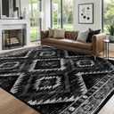 Area Rug 6x9 Rug Machine Washable Non-Slip Low Pile Print Pattern Western Rug for Living Room Bedroom Entryway Tribal Series -Black