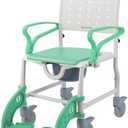 XIAOSHUNER 4 in 1 Rolling Shower Chair with Wheels for Elderly and Disabled, Wheelchair with Bucket and Safety Locking Wheels, Shower Bedside Commode Wheelchair for Seniors, Green