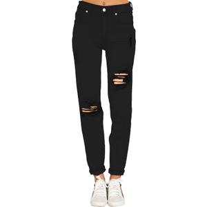 luvamia Boyfriend Jeans for Women Stretch High Waisted Ripped Distressed Mom Jeans Slim Denim Pants (X-Large, A1 True Black)