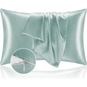 BEDELITE Satin Pillowcase with Zipper, Haze Blue King Size Pillow Cases Set of 2, Super Soft and Cooling Similar to Silk Pillow Cases, Gift for Women Men(20x36 Inches)