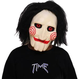 Halloween Killer Mask Costume Horror Movie Scary Creepy Full Head Mask Latex with Hair Party Cosplay Props for Adults Men Women