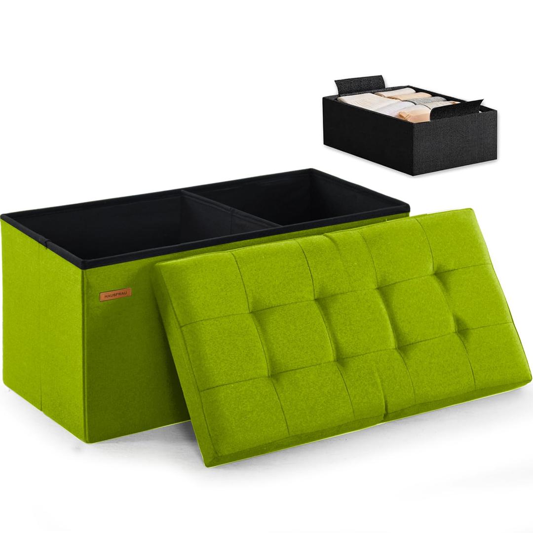 HAUSFRAU Ottoman with Storage Bench Folding Foot Rest Stool Teal