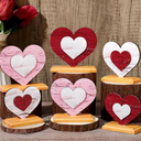 6 Pcs Valentine's Day Decor Wooden Heart Shaped Table Signs Farmhouse Wood Heart Table Decorations Sign Standing Wooden Tiered Tray Decoration for Valentine Day Ornaments(Classic)