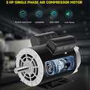 5 HP Air Compressor Motor, 3450 RPM Electric Motor, 230V Single Phase Motor, 56HZ Frame 7/8"Keyed Shaft 60 Hz, Commercial-Duty CCW Rotation, 2.25" Shaft Length for Air Compressors