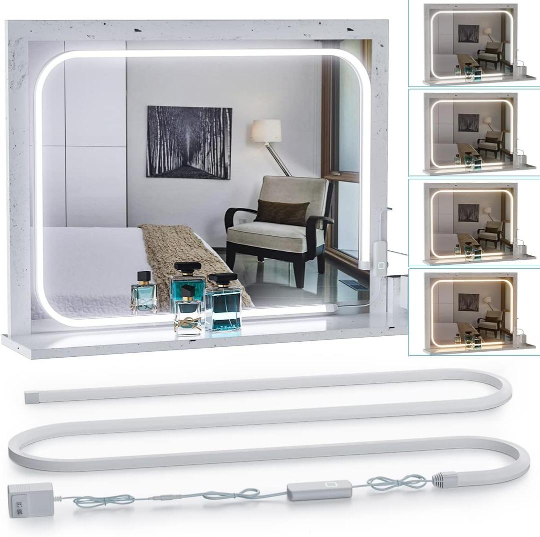 MY BEAUTY LIGHT LED Vanity Lights Strip for Mirror, 3000K-6000K Adjustable Color Temperature Bright Vanity Mirror Lights, 6.56FT Dimmable Makeup Light, ELT Approval 24V Stick on Lights for Mirror (White / Warm White)