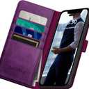 DuckSky for iPhone 15 Pro 6.1" Genuine Leather Wallet case 【RFID Blocking】【4 Credit Card Holder】【Real Leather】 Flip Folio Book Phone case Protective Cover Women Men for Apple 15 Pro case Purple