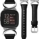 Minyee Leather Band Compatible with Fitbit Versa 2/Fitbit Versa/Versa Lite Bands Women, Slim Thin Dressy Designer Premium Leather Strap with C-Shape Metal Buckle for Versa 2 Smartwatch Accessories