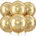 6pcs 22 Inch Gold Disco Ball Balloons, Shiny Gold Big Disco Balloons, 4D Large Foil Aluminum Balloon For Birthday Baby Shower 70s 80s 90s Theme Party Wedding Engagement Graduation New Year Decoration