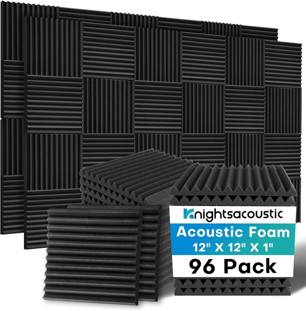 96 Pack Sound Proof Foam Panels for Walls, 1 X 12 X 12 Inches Acoustic Foam Panels, High Density Acoustic Panels Sound Absorbing, Black Noise Cancelling Studio Wedges