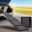 Dog Car Ramp, 71" Foldable Portable, 20" Wide, Aluminum, Black, Dog Ramp for Medium & Large Dogs, SUV & Truck