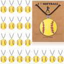 Landical 20 Set Sport Necklace Team Gift Bulk Softball Baseball Pendant Necklace with Card Softball Baseball Jewelry Sport Team Gift for Adult Women Men Player Lovers Party Favors