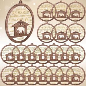 36 Pack Christmas Nativity Scene Ornaments Bulk Wooden Christian Religious Catholic Gifts Nativity Story Jesus Mary Joseph Set Acrylic 3D Christmas Tree Decor Xmas Gifts (3 Inch)