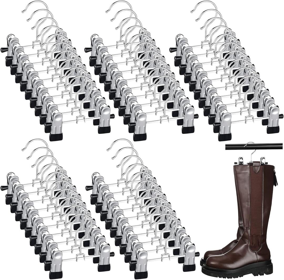 Yinkin 50 Pcs Boot Hangers Double Adjustable Clips Space Saving Pants Travel Portable Hanger Hanging Boot Organizer for Bags Clothes Laundry Home Socks Hat