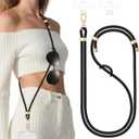 Phone Lanyards For Around The Neck, Crossbody Cell Phone Strap with Premium Metal Buckles Universal Neck Strap Holder with Clear Phone Patches For All Smartphones-Black