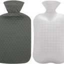 Fashy Hot Water Bottle with Gray Quilted Cotton Cover (67oz / 2L)  Made in Germany