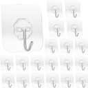20 Pack Transparent Adhesive Hooks 33 lb(Max) 15KG Waterproof and Oilproof Reusable Seamless Hooks Heavy Duty Wall Hook for Kitchen Bathroom Office