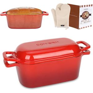 3.6QT Oval Enameled Cast Iron Dutch Oven, Sourdough Bread Baking Pan with Lid (Red)