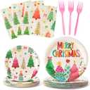 Party Plate Supplies - Serves 24-96Pcs Party Tableware Decoration Disposable Paper Plate Napkin Fork for Birthday Merry Christmas Tree