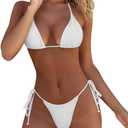 Women's 2 Piece Swimsuit Halter String Bikini Adjustable Bathing Suit (White, S)