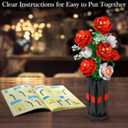 Roses Flowers Bouquet Building Kit: 880 Pcs Artificial Flower Toy with Vase Christmas Valentine Mother's Day Anniversary Birthday Gift Ideal for Women Her Adult Teen