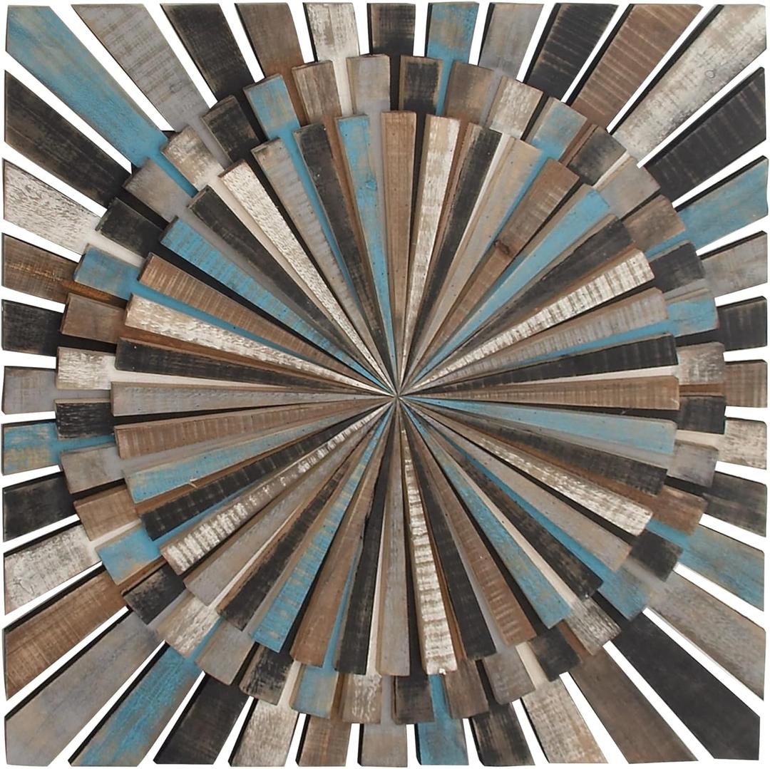 Deco 79 Wood Starburst Handmade Home Wall Decor Carved Wall Sculpture, Wall Art 36" x 1" x 36", Multi Colored (36L" x 36W")