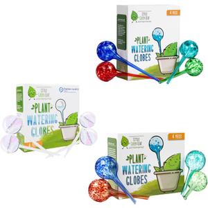 Plant Watering Globes: 12 Pieces. 4 Jumbo Multi Color + 4 Med Clear Rainbow + 4 Sm Multi Color Decorative Self Watering Planter Inserts. Hand-Blown Durable Glass. Ideal Plant Lover Gift