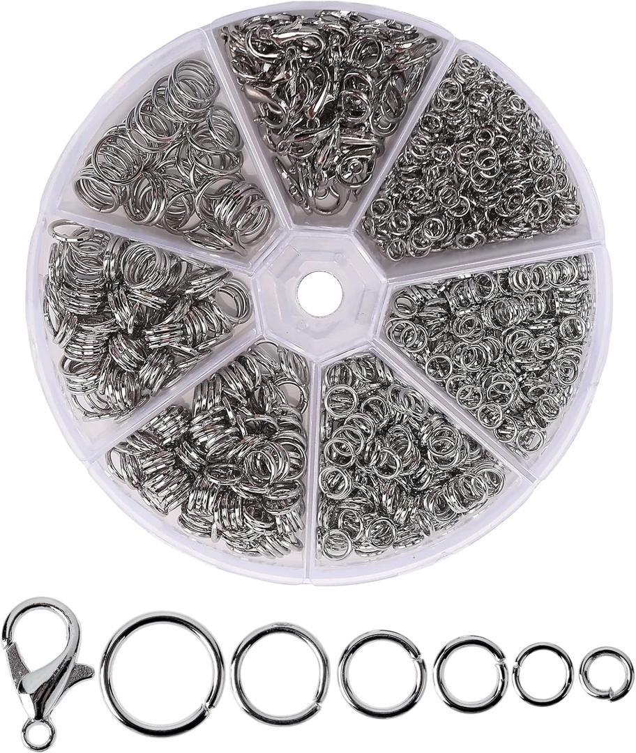 Mr. Pen- Open Jump Rings, Silver, 1014 pcs, 6 Sizes Open Jump Rings for Jewelry Making, Silver Jump Rings and Lobster Clasps