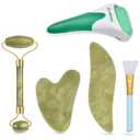 Charmonic 6 in 1 Ice Roller & Jade Roller and Gua Sha Set, Facial Massage Kits, Facial Roller Kit with Gua Sha Tool and Silicone Brush, Anti-Aging Jade Stone Massager for Face, Eyes, Neck Massage (6 Pcs-green)