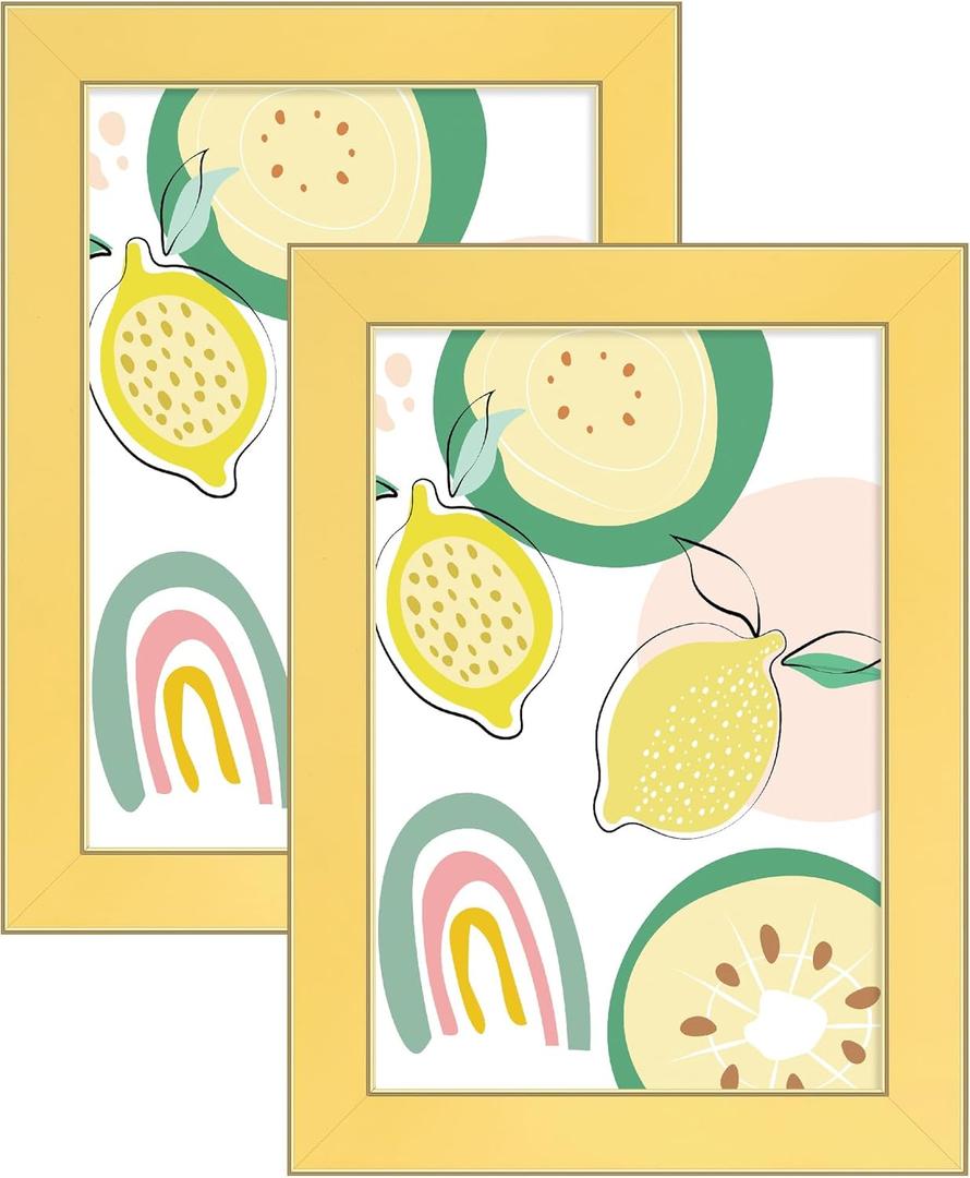 VIOLABBEY 4x6 Picture Frame Yellow Set of 2, 4 x 6 Picture/Photo Frame for Wall Mounted or Tabletop Display, Real Glass, Modern Style