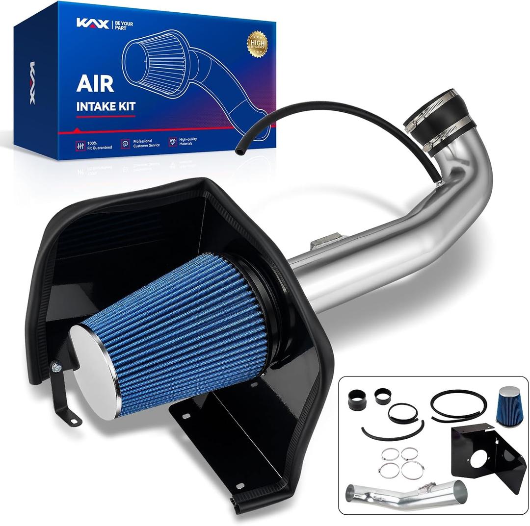 KAX 3.5" Cold Air Intake Kit for 2009-2013 Chevrolet Silverado 1500 | W/Heat Shield, with MAF Sensor Bung, Blue Washable Air Filter, fits 2010-2013 GMC Sierra 1500 4.8/5.3/6.0/6.2L, Improved HP