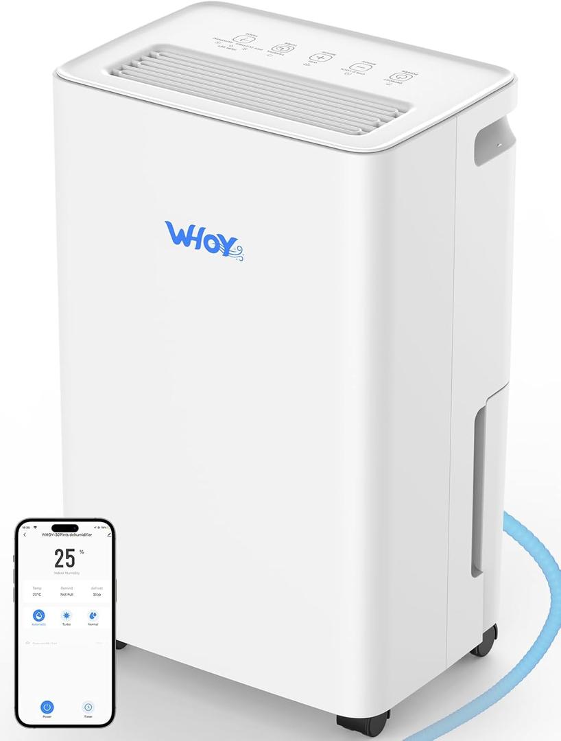 Dehumidifier for Home, 2000 Sq. Ft., Max 50 Pints(Standard 30 Pints), 1.6L Tank, App-Controlled, With 4.9 ft Drain Hose,Child Lock, Smart Ideal for Bedrooms & Living Rooms (2,000 Sq. Ft.)