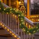 Christmas Pine Garland with Lights, Artificial Greenery, Indoor Outdoor Holiday Decoration for Mantel, Porch, Winter Home Decor