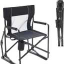Folding Rocking Chair for Adults - Outdoor Camping and Lawn Chair with Breathable Mesh, Detachable Waterproof Armrests and Cup Holder Portable Travel Seat, Black, 24.84*24.57*36.22inch