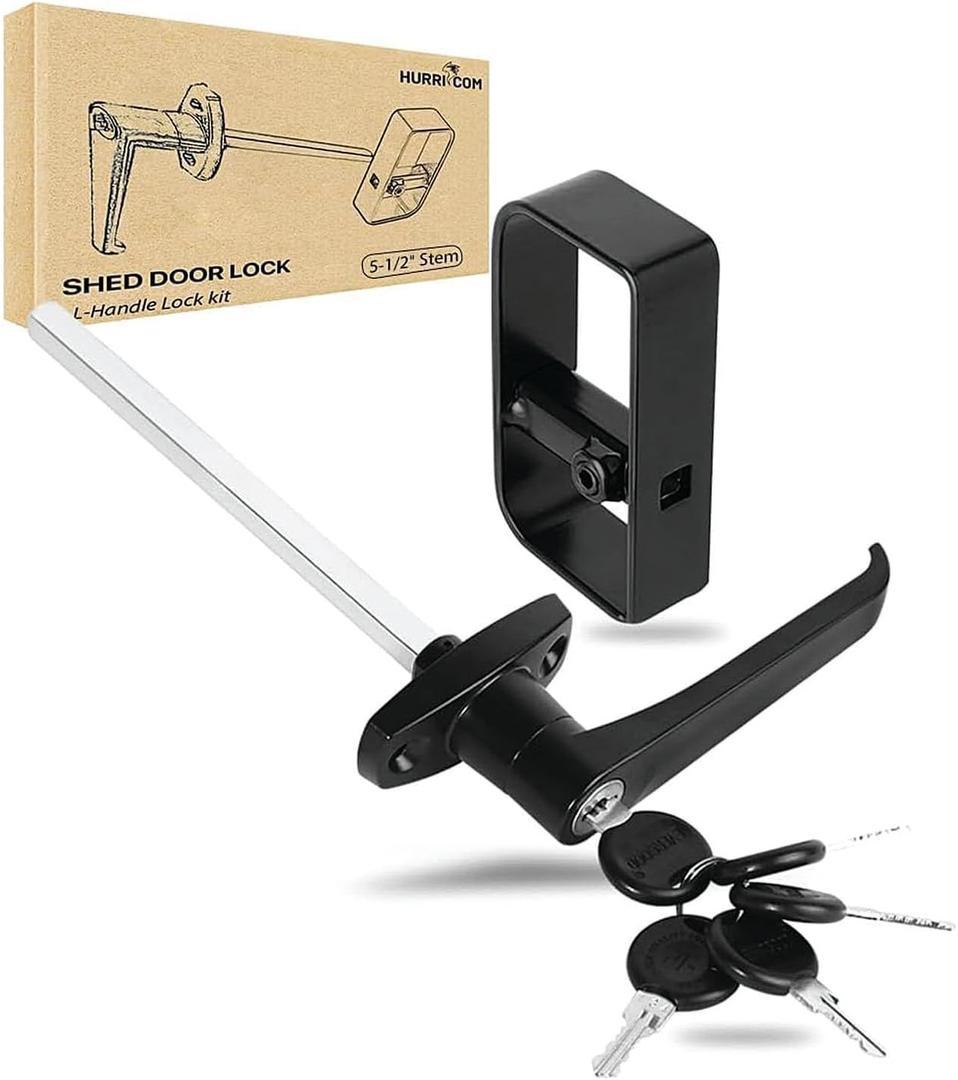 5-1/2" L-Handle Lock kit, Shed Door Latch with 5 Keys, 5-1/2" Stem Shed L-Handle Lock Kit for Sheds Doors, Playhouses, Chicken Coops,Camper, RV, Garage Door(Black)