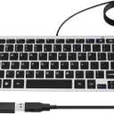 Ultra-Slim 78keys USB Mini Wired Keyboard with Media Hotkeys for Apple Mac Pro, MacBook 56Pro/ iMac, Air, Mac mini, Laptop Computers, Windows PC 11/10/8/7, with USB-A to C OTG Adapter, Silver Black