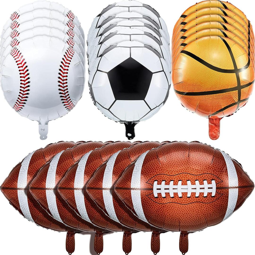 Sumind 20 Pieces Sports Foil Balloon Set, Baseball Football Basketball Soccer Sports Game Party Decorations Balloons for Birthday Themed Party