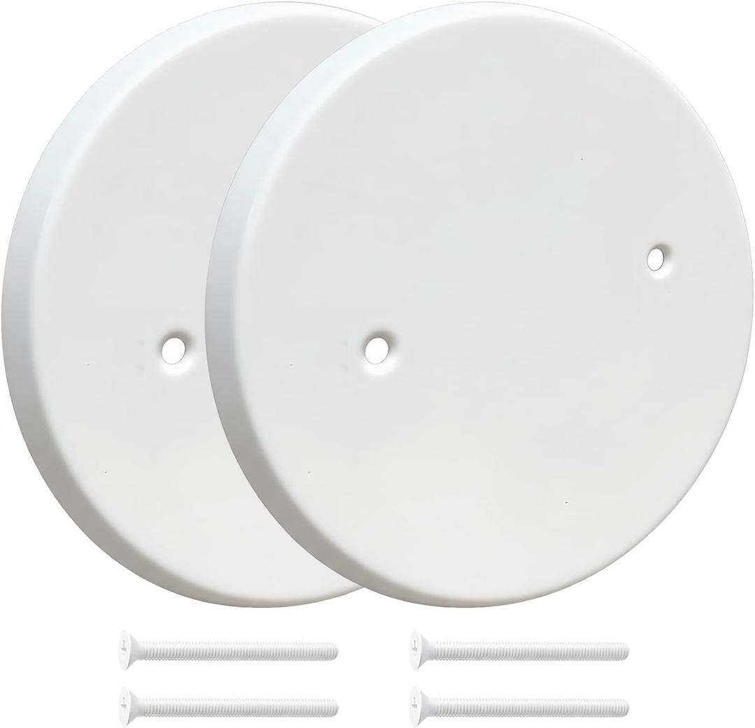 Round Cover Plate for 3-1/2inch Electrical Box (Screw Distance 2-3/4), Blank Metallic Plate for Junction Box, Floor Electrical Outlet  2 Pack (White - 2 Pcs)