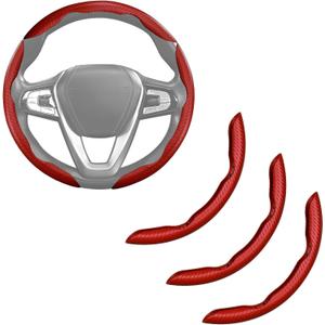 Carbon Fiber Steering Wheel Cover Anti-Slip Wrap Snap on Car Steering Wheel Accessories Grip 15 inch Universal 3pc Matte Red