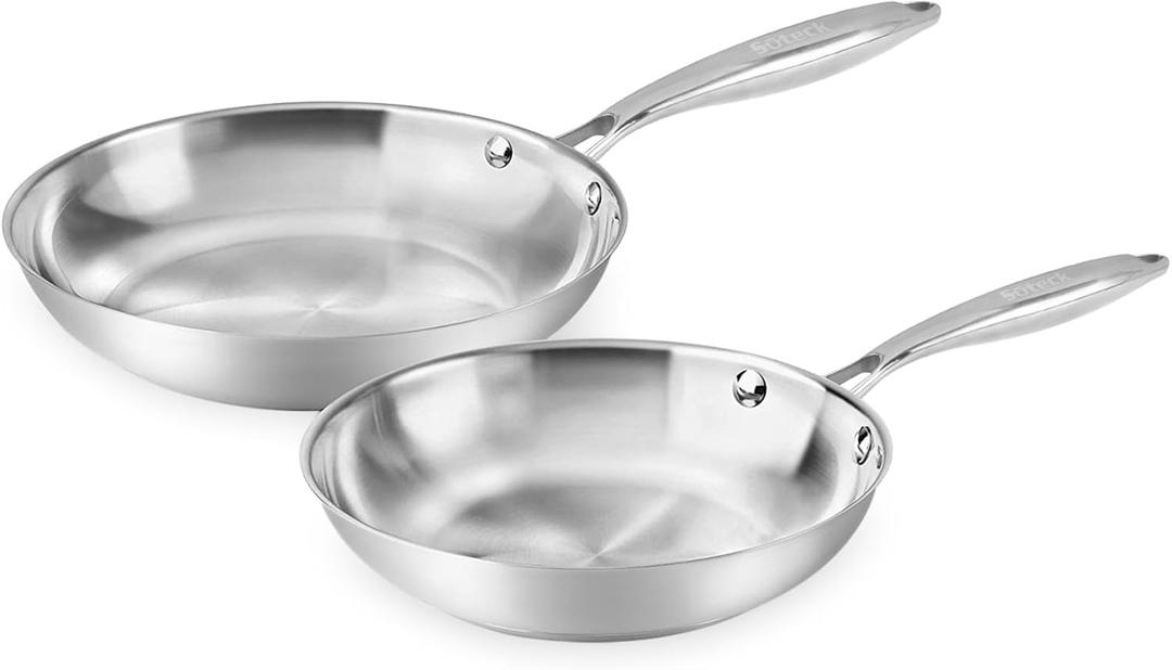 Stainless Steel Frying Pan Set 2 Piece, 8,10 Inch Tri-Ply Frying Pans Non Stick, Pots and Pans Set, Oven 500F & Dishwasher Safe, Classic Cooking Pan Cookware
