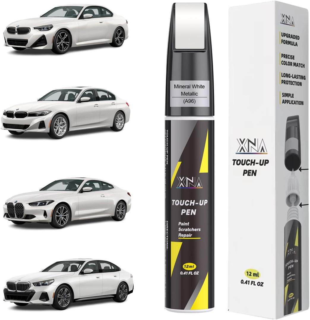 XNA Mineral White Metallic(A96) for BMW Touch Up Paint, Car Scratch Remover for Nicks and Chips Repair, 2-In-1 Quick & Easy Fix Car Scratch Repair Kit with Exact Color-Matched (Mineral White Metallic(A96) for 2/3/4/5/7/8/X1/X2/X3/X4/X5/X6/X7/XM/i4/i5/i7)