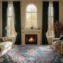 9x12 Area Rugs for Living Room Boho Machine Washable Rugs Low Pile Area Rug Stain Resistant Large Carpet for Bedroom Floral Medallion Soft Rugs (Teal/Multi,9x12ft)