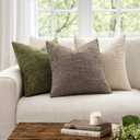 MIULEE Textured Throw Pillow Covers Thick Chenille Decorative Pillows Taupe Grey 24x24 Inch Set of 2 Modern Boho Farmhouse Home Decor Neutral Cushion Covers for Couch Sofa Living Room Bedroom