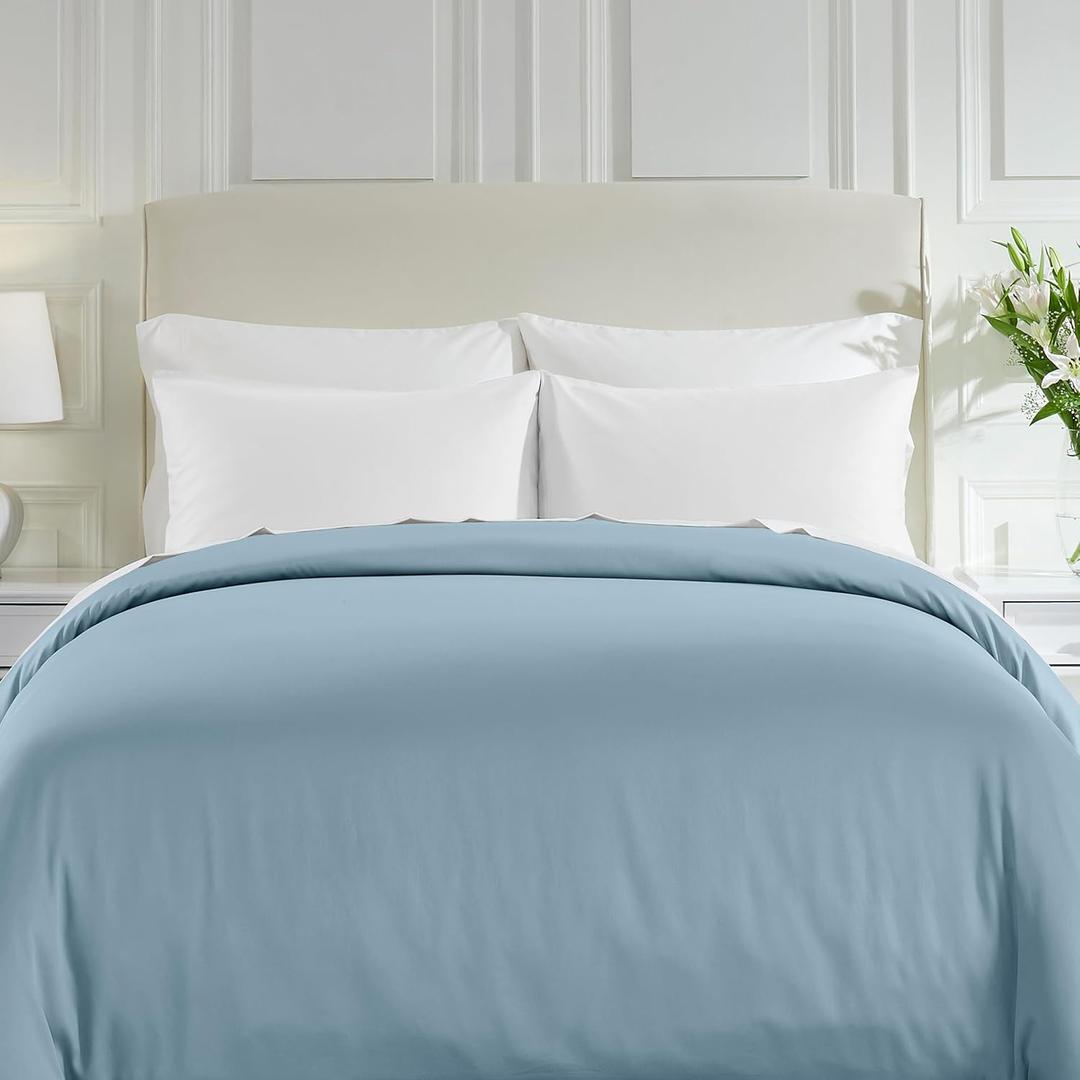 Luxury King Size Duvet Cover Only - Premium 400 Thread Count, Natural 100% Cotton Duvet Cover King, Soft Sateen Weave, Button Closure and Corner Ties - Sky Blue (No Comforter)