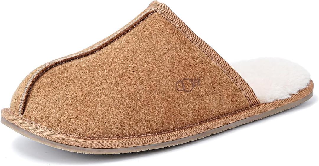 OOW Mens Slippers Genuine Suede House Slippers for Men Cozy Fuzzy Memory Foam Shoes Outdoor Non-Slip Fall Winter Footwear 11.5