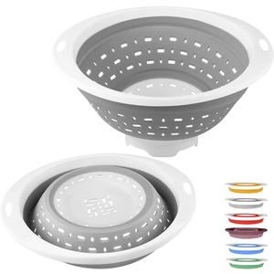 QiMH Collapsible Colander and Strainer, 5 Quart(1.25 gal), Heavey Duty Kitchen Drainer Basket for Pasta, Veggies and Fruits, New Home Apartment Essentials (Light Grey)