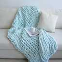 Maetoow Chenille Chunky Knit Blanket Throw 5060 Inch, Handmade Warm & Cozy Blanket Couch, Bed, Home Decor, Soft Breathable Fleece Banket, Christmas Thick and Giant Yarn Throws, Baby Blue
