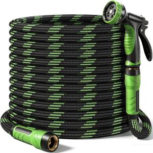 NON-EXPANDABLE Garden Hose 75 FT, Heavy Duty Steel Metal Flexible Water Hose with 10-Function Spray Nozzle, Durable Fabric Skin, No Kinks & Leak-Proof with Upgraded Handle