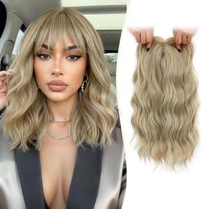 MARJORIE Hair Topper,14inch Wavy Hair Toppers for Women Natural Looking Hairpiece with Wispy Bangs,Volume Booster Wiglet for Full Coverage,Quick Styling for Party/Date Night/Social/Content Creators